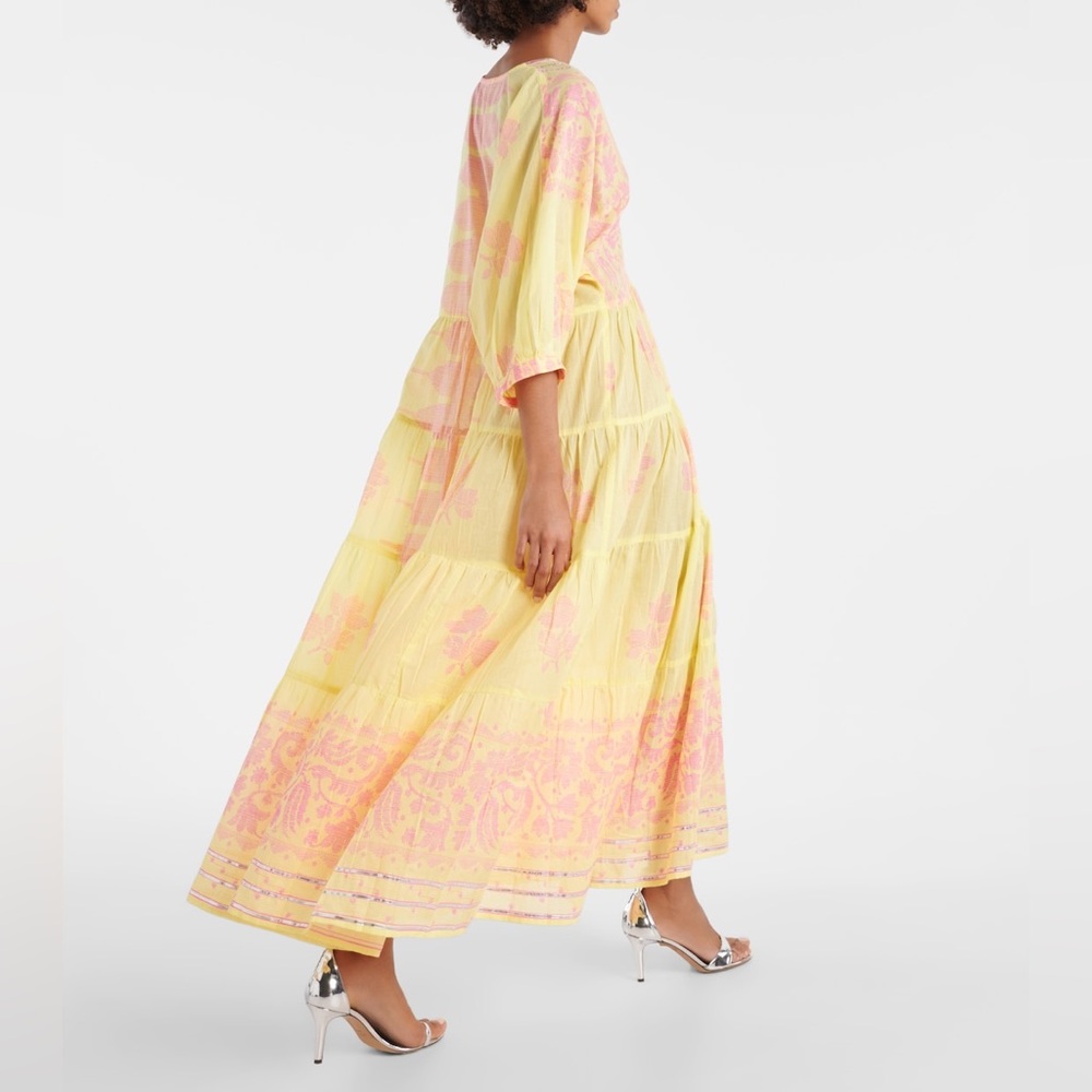 Juliet Dunn. NWT. Palest Yellow and Pink Birdsong Dress.100% CTN.Size 8US